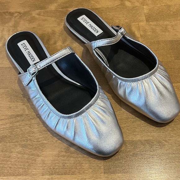 Steve Madden Gisele Metallic Silver Mary Jane Mules Sz 9 - Picture 6 of 6